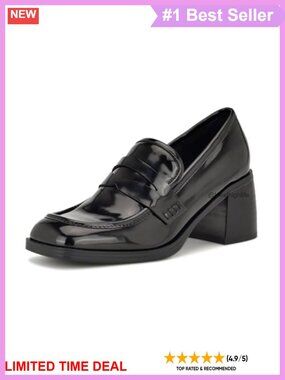 Nine West Avalia Heeled Loafer with Block Heel and Square Toe